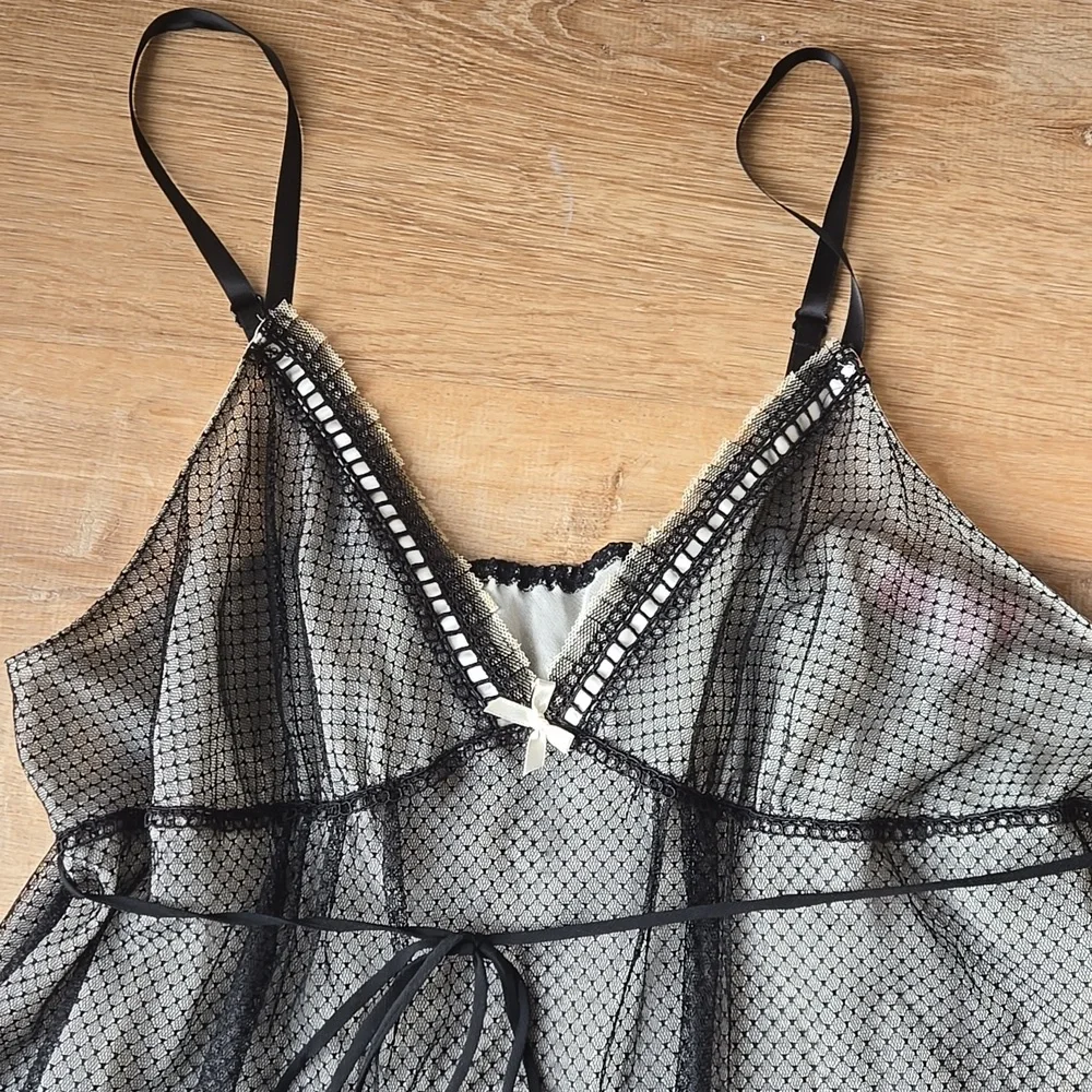 Oscar de la Renta sheer mesh nightie with back tie Sz XL - Picture 2 of 7